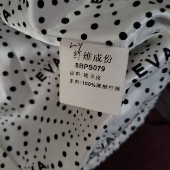 Eva Ouxiu Burgundy Lambskin Leather Crop Slim Fit Ruffled Moto Jacket - Picture 12 of 13